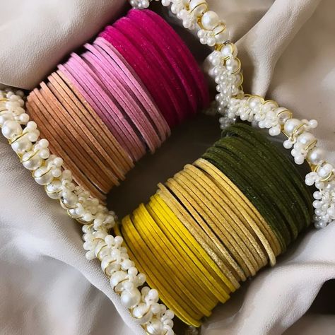 very limited set of colors available in velvet bangles with metal base 🎀 (THIS BOX CONTAINS 6 DOZEN BANGLES WITH 4 MOTI KARAY) Visit website www.jewelsbymekk.com for order placements Velvet Bangles Set, Velvet Bangles, Bangles Set, Jewellery Store, Visit Website, Metal Base, Jewelry Stores, Bangles, Velvet