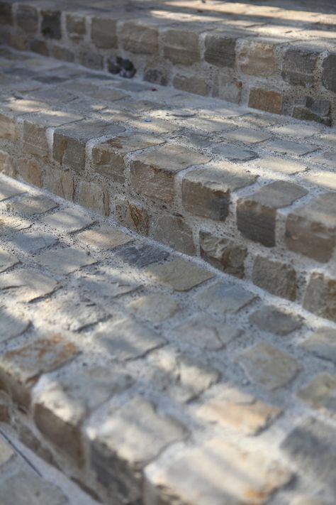 Cobblestone Front Steps, Cobblestone Walkway Front Yards, Cobblestone Front Porch, Cobblestone Landscaping, Cobblestone Porch, Cobblestone Stairs, Cobble Stone Pavers, Cobblestone Steps, Cobblestone Backyard