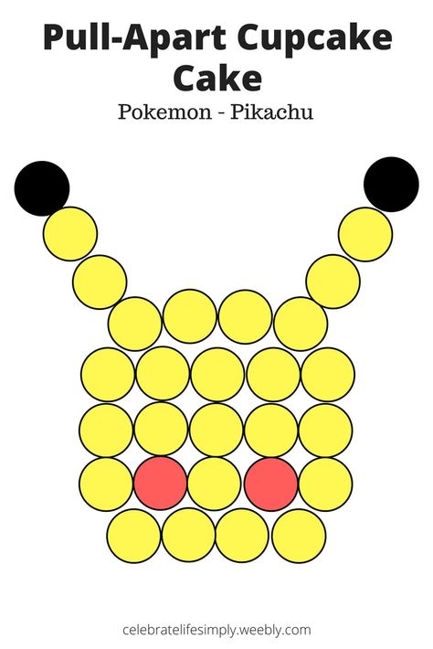 Pokemon Pikachu Pull-Apart Cupcake Cake Template | Over 200 Cupcake Cake Templates perfect for all your party needs! Pikachu Pull Apart Cupcake Cake, Cupcake Pokemon Cake, Pokeball Cupcake Cake, Pikachu Birthday Decorations, Pokemon Birthday Cupcake Cake, Pokemon Birthday Party Cupcakes, Pokemon Themed Party Decorations, Pokemon Diy Cake, Pull Apart Cupcake Templates