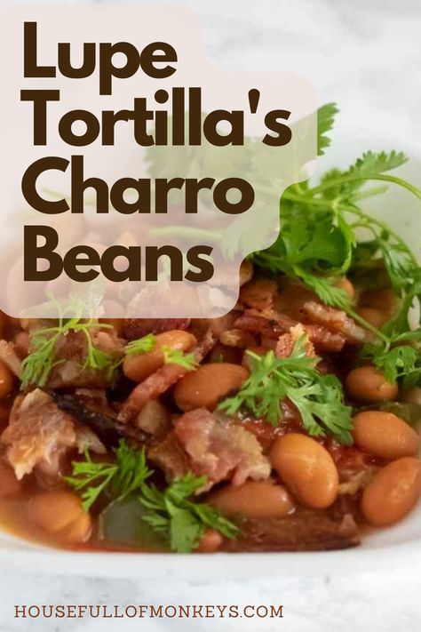 Charro beans are a great alternative to refried beans and are packed with nutrients. This copycat recipe for Lupe Tortilla's Charro Beans is delicious! Homemade Charro Beans Mexican, Magnolia Table Charro Beans, Charo Beans Recipe Slow Cooker, Best Mexican Beans Recipe, Homemade Charro Beans, Lupe Tortilla Charro Beans, Charro Bean Recipe, Best Charro Beans Mexican, Charro Beans Stovetop