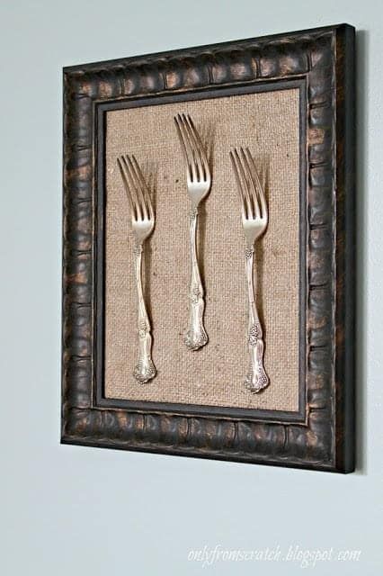 7 Ways to Repurpose Vintage Silverware Vintage Silverware Display, Silverware Display, Silver Display, Silverware Crafts, Dining Room Updates, Silverware Art, Dining Room Remodel, Antique Silverware, Vintage Cutlery