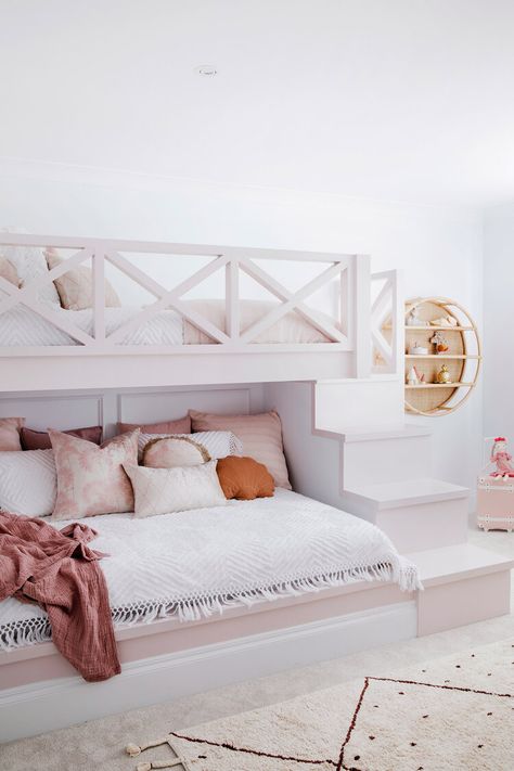 GET THE LOOK JADES ROOM — THREE BIRDS RENOVATIONS Bunk Beds For Girls Room, Bed For Girls Room, Girls Bunk Beds, Bunk Bed Rooms, Three Birds Renovations, Built In Bed, Bunk Bed Designs, Kids Bedroom Designs, Three Birds