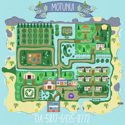 DA-5817-6435-8772. Map created by @acnh.dreamtown on instagram ❤️ #animalcrossingnewhorizons #animalcrossing #nintendo #motunui #newhorizons #disney #mickey Map Layout, Water Island, Animal Crossing 3ds, Animals Crossing, Animal Crossing Guide, Animal Crossing Wild World, Island Theme, Animal Crossing Characters, Animal Crossing Villagers