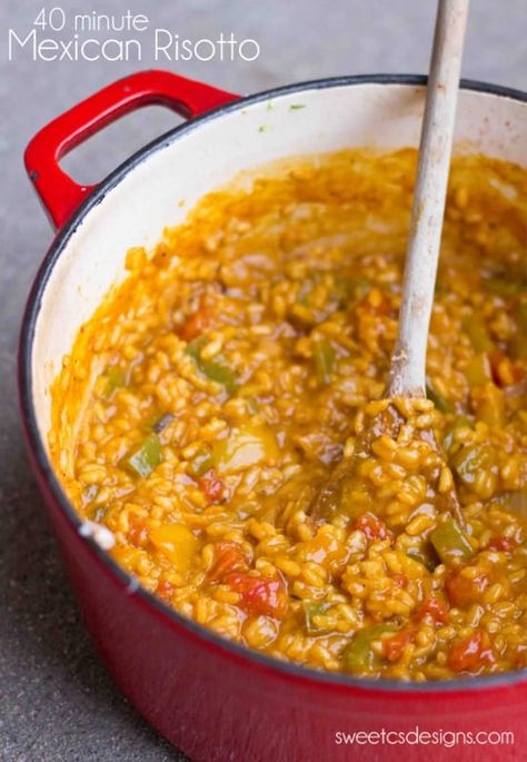 Mexican Risotto, Taco Rice Skillet, Mexican Food Menu, One Pot Mexican, Taco Rice, Chicken Risotto, Spicy Tacos, Rice Skillet, Dry Vermouth