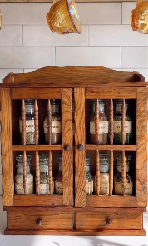 Farmhouse Spice Cabinet, Old Spice Cabinet, Antique Spice Cabinet, Vintage Spice Cabinet, Wooden Spice Shelf Kitchen Storage, Spice Rack Vintage, Cottage Core Spice Rack, Vintage Wood Spice Cabinet, Cottagecore Spice Rack