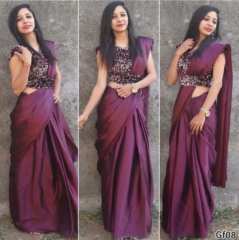 Wine Colour Designer Saree, Wine Colour Saree Blouse Combination, Wine Colour Blouse Design, Wine Colour Saree With Contrast Blouse, Wine Saree Blouse Combination, Grape Wine Colour Saree, Sequence Blouse Designs Latest, Sequence Blouse Design, Wine Colour Saree