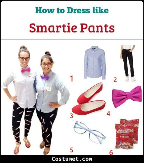 Smartie Pants Costume for Cosplay & Halloween 2023 Smarty Pants Costume Diy, Smartie Pants Costume, Smarty Pants Costume, Hot Pink Bow Tie, Smarties Candy, Costume For Halloween, Pink Bow Tie, Smarty Pants, Red Flats