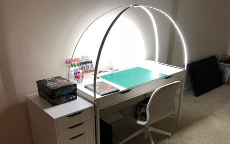 Arch Now Craft Room Lighting Ideas, Desk Lighting Ideas, Vlog Equipment, Craft Room Lighting, Kitchen Net, Hobby Room Design, Light Arch, Arch Light, Light Setup