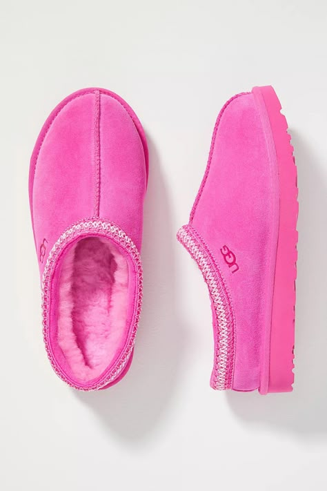 Hot Pink Tasman Uggs, Pink Tasman Uggs, Pink Ugg Slippers, Shoes Preppy, Cute Uggs, Pretty Sneakers, Pink Uggs, Ugg Tasman Slippers, Trendy Shoes Sneakers