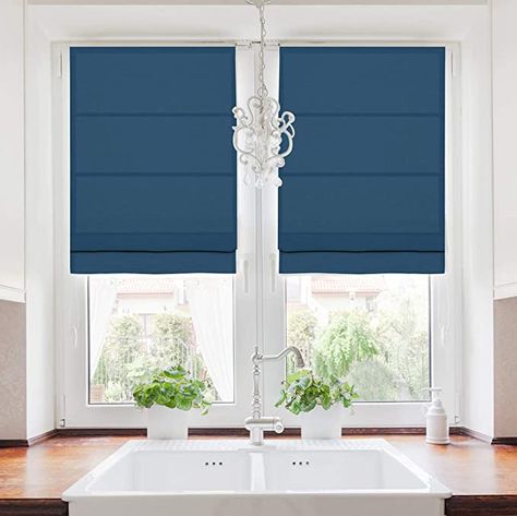 Amazon.com: TWOPAGES Roman Blinds Faux Linen Roman Shade for Windows, Custom Made Roman Window Shade Room Darkening Blackout Roman Shade Washable Fabric, Install Hardware Included, Navy Blue, 1 Piece : Home & Kitchen Shades For French Doors, Roman Blinds Kitchen, Cordless Window Shades, Linen Roman Shades, Blackout Roman Shades, Dark Grey Rooms, Bamboo Roman Shades, Window Roller Shades, Fabric Roman Shades