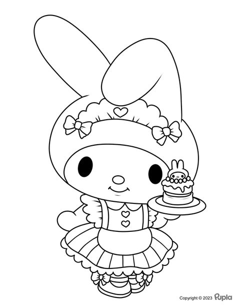 My Melody Made a Cake Coloring Page My Melody Coloring Pages Printable, Cute Coloring Pages Sanrio, My Melody Outline, My Melody Doodle, Kuromi Coloring Page, My Melody Art, My Melody Drawing, Melody Drawing, My Melody Coloring Pages