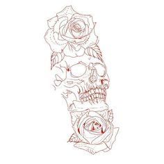 Skull Rose Tattoo Stencil, Skull And Rose Tattoo For Men Forearm, Rose Outline Tattoo, Tattoo Crane, Rose Tattoo Stencil, Half Sleeve Tattoo Stencils, Rose Tattoos For Men, Tattoo Outline Drawing, Omerta Tattoo