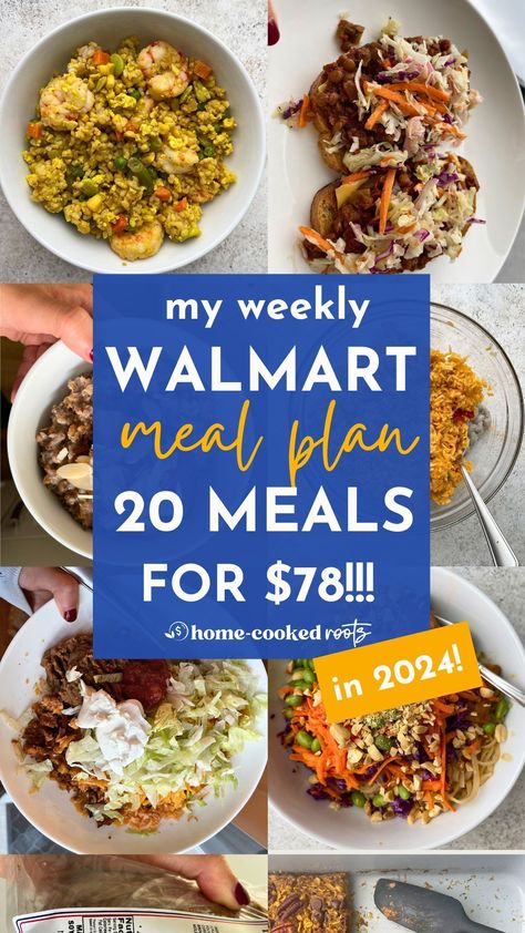 Learn how I made 20 meals for just $78 with this Weekly Walmart Meal Plan! Packed with mostly vegetarian recipes, this budget-friendly meal plan is perfect for feeding two people without breaking the bank. If you’re looking to save money while eating delicious, healthy meals, this guide will show you exactly how to make it happen in 2024! Healthy Meal Plans On A Budget, Meal Plan For One Person On A Budget, Budget Family Meal Plan, Cheap Weekly Meal Plan For Two, 5 Day Meal Plan Family, Meal Plan For Family, 100 A Week Grocery Budget, Cheapest Meal Prep, Cheap Vegetarian Meal Plan