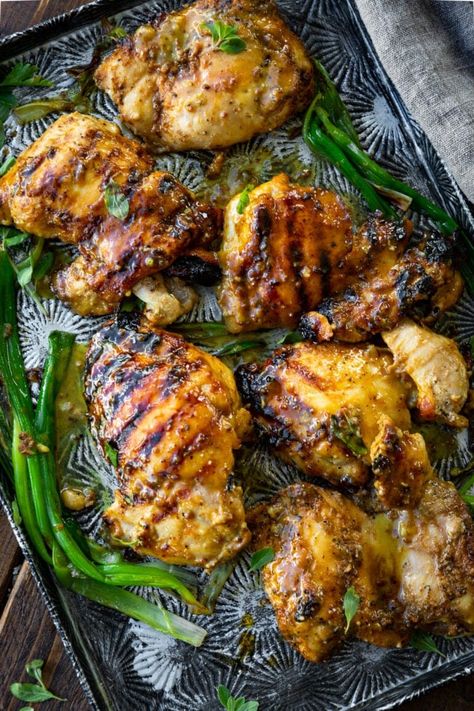 Grilled Chicken Thigh Marinade, Grilled Chicken Thighs Marinade, Thigh Marinade, Dijon Chicken Thighs, Maple Mustard Chicken, Maple Dijon Chicken, Fall Grilling, Bbq Chicken Marinade, Mustard Chicken Thighs