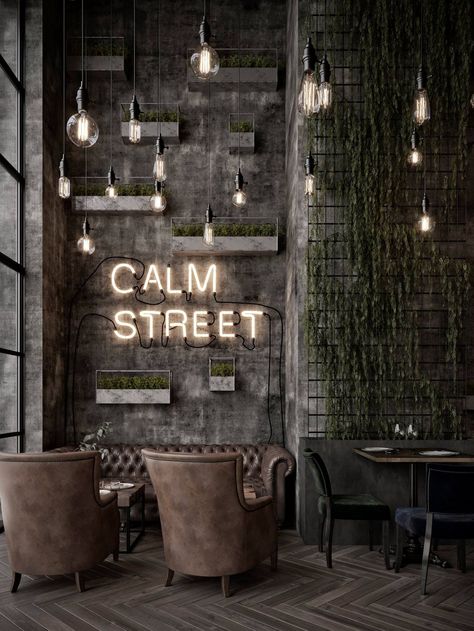 Calm Street Cafe, Industrial Cafe, Aesthetic Interior Design, Street Cafe, Italian Cafe, Coffee Shop Interior Design, Cafe Sign, Cafe Shop Design, Coffee Shops Interior