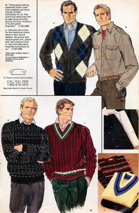 Preppy 2000s Outfits Men, Vintage Outfits Men Winter, 1980s Male Fashion, 90s Preppy Fashion Men, 80s Fashion Catalogue, Yuppies Fashion, Preppy Fashion Men, 1980s Fashion Mens, 80s Mens Outfits