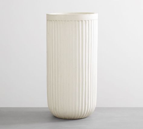 Concrete Fluted Planter, Chalk, 15.75" Diam. x 31.5" H | Pottery Barn Fluted Planter, Large Outdoor Planters, Painted Concrete, Traditions Around The World, Pottery Pots, White Cement, Stone Planters, Cement Pots, Cement Planters