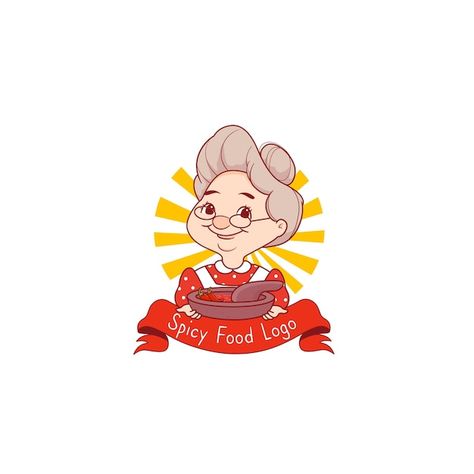 Grandma Cooking Cartoon, Logo Sambal Design, Spicy Logo Design, Spicy Logo, Logo Snack, Cook Logo, Gm Logo, Tiffin Service, Logo Design Coffee