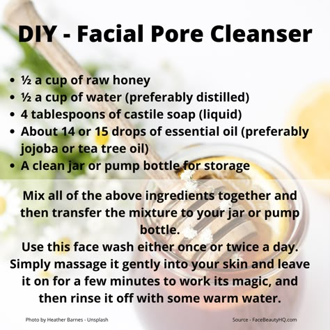 Diy Facial Cleanser Daily, Diy Face Cleansing Wipes, Homemade Pore Cleaner, Diy Face Cleanser Daily, Homemade Cleanser For Face, Diy Face Wash Daily, Homemade Cleanser, Face Cleanser Diy, Diy Face Cleanser