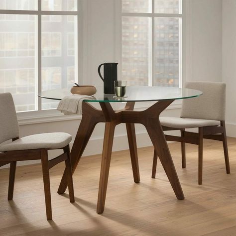 Round Glass Dining Table, Dining Table For 4, Dining Table For 6, Dining Table Design Modern, Glass Round Dining Table, Article Furniture, Modern Dining Tables, Glass Top Dining Table, Walnut Dining Table