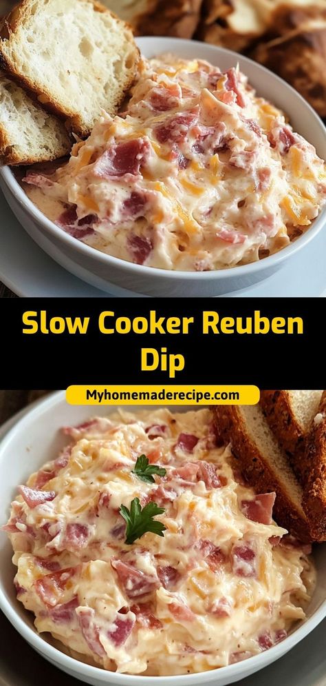 This Slow Cooker Reuben Dip is a warm, cheesy appetizer loaded with corned beef, Swiss cheese, and sauerkraut. Perfect for parties or game day! Ingredients: 1 cup chopped corned beef 1 cup shredded Swiss cheese 1/2 cup sauerkraut 1/2 cup mayonnaise A crowd-pleasing dip that’s easy and delicious Sweet And Sour Dip, Rueben Crockpot Dip, Corned Beef Dip Appetizers, Corned Beef Dip Cream Cheese, Crock Pot Food For Party, German Dip Recipes, Country Ham Dip, Ruben Dip Recipe, Reuben Appetizer Parties Food