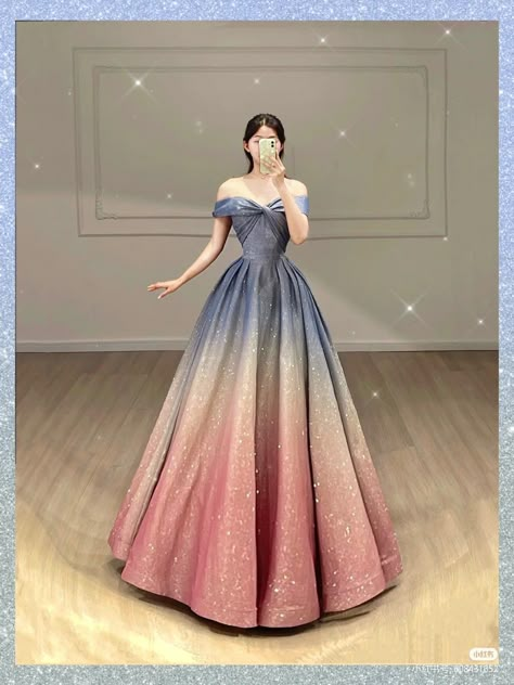 Gawon Dress Beautiful, Gradient Gown, Long Gown Dress Party Wear, Galaxy Gown, Gowns Blue, Prom Dresses Off The Shoulder, Indian Wedding Gowns, Princess Fairytale, Lace Dress Design