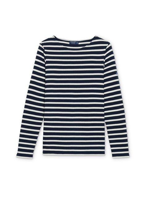 With its authentic carded cotton material, almost a sweatshirt, the MERIDAME II is a reinterpretation of the classic nautical shirt, with a more feminine form and a round neck collar for relaxed comfort.Straight fit. 100% carded cotton. Heavyweight jersey. The model is wearing a US size 6 (FR T38). Made in Saint-James, Normandy, France. Choose our best-selling MINQUIERS MODERNE (unisex fit) or MINQUIDAME (women fit) for a more lightweight, soft layering piece. Like all Saint James fabrics, our h