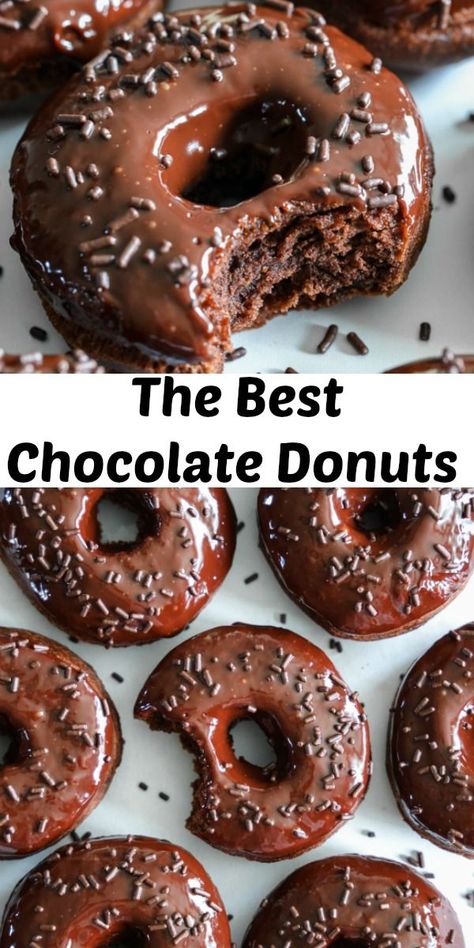 These Chocolate Donuts are so delicious and moist. Sweet and tangy with a smooth glazed top, this recipe is too yummy not to try! #bestdonuts #bestchocolatedonuts #bestchocolateglazeddonuts… More Donuts With Sprinkles, Homemade Donuts Recipe, Healthy Bread Recipes, Chocolate Donut, Fabulous Cakes, Holiday 2024, Homemade Donuts, Doughnut Recipe, Chocolate Dessert Recipes