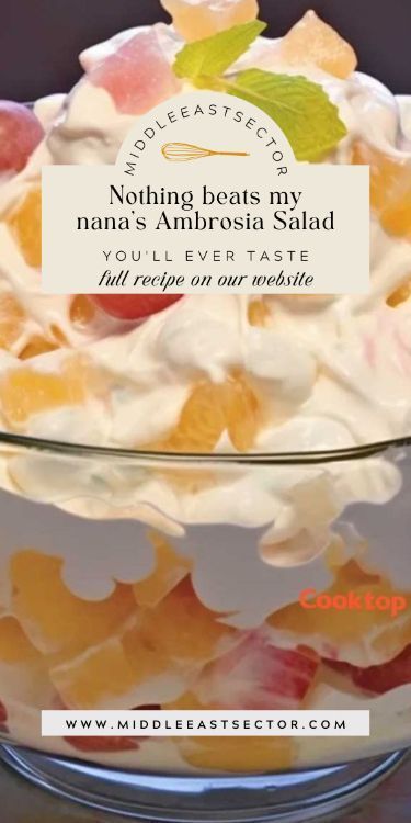 Salad Enthusiasts, get ready to experience the epitome of fruity perfection with Nana's Ambrosia Salad. This time-honored recipe transforms simple ingredients into a refreshing and delightful symphony of tropical bliss. Join me in celebrating the nostalgia and flavors that only a grandmother's touch can bring to this classic Ambrosia Salad. Why Nana's Ambrosia Salad is a Timeless Symphony of Tropical Bliss: Sweet and Creamy Harmony: Picture the perfect balance of sweet, juicy fruits and velvety whipped cream, creating a harmonious blend that dances on your taste buds. Tropical Elegance: Imagine a salad adorned with the vibrant colors and flavors of Ambrosia Salad Recipe, Salad Recipes Summer, Recipes Summer Dinner, Sour Cream Substitute, Ambrosia Fruit Salad, Holiday Meal Ideas, Sweet House, Freshly Baked Bread, Ambrosia Salad