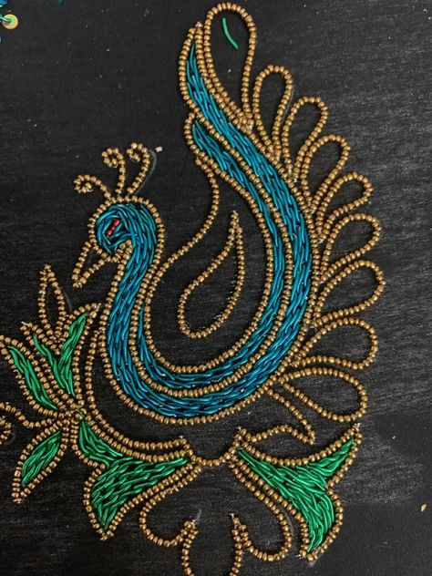 Aari Work Motives, Zarthosi Aari Work Blouse, Sequence Work Embroidery Motifs, Zardozi Embroidery Motif, Motif Design Aari Work, Flat Loading Stitch Design In Aari, Simple Peacock Blouse Designs, Aari Work Embroidery Design, Motif Design Embroidery