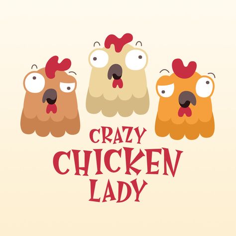 Comical cartoon chickens illustration with lettering “Crazy chicken lady”. Cool and funny gift for chicken lovers, chicken lady, farmers and chicken owners. #chickenlady #chickenlover Chickens Illustration, Lovers Chicken, Chicken Illustration, Chicken Owner, Lady Design, Cartoon Chicken, Crazy Chicken, Crazy Chicken Lady, Chicken Lady