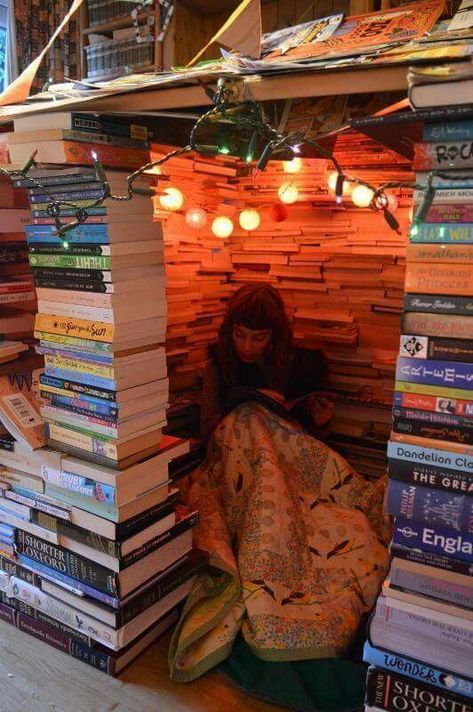 Excuse me while i retreat from the news-infested TV and into my little nook of fantasy Reading Den, Dream Library, Pile Of Books, Cozy Reading, Home Library, Dream Rooms, Book Nooks, I Love Books, Reading Nook