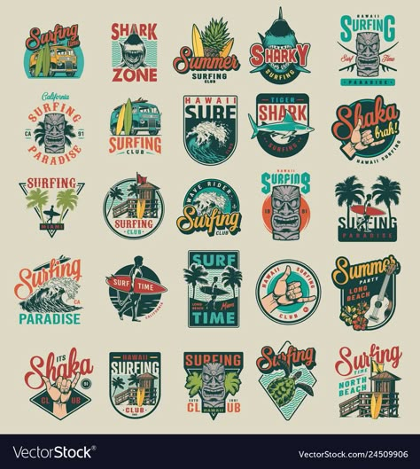 Ideas Para Bares, Tiki Logo, Surfing Vector, Retreat Logo, Vintage Badge Design, Shaka Hand, Vintage Surfing, Surf Logo, Tiki Mask