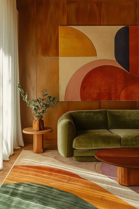 15 Tips for Creating a 70s Inspired Living Room | Green Snooze Living Room Inspiration Green, Green Living Room Paint Colors, Living Room Ideas Dark, Green Living Room Walls, Dark Living Room Decor, Green Living Room Color Scheme, 70s Inspired Living Room, Dark Living Room Ideas, Dark Living Room