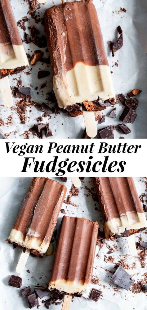 These chocolate peanut butter fudgesicles are just what you need for a healthy frozen treat!   Packed with rich chocolate flavor and a fudgy texture, they're dairy free, refined sugar free, vegan and paleo.   Easy to make in a blender and family approved! #vegan #paleo #peanutbutter #fudgesicles #popsicles #dairyfree #cleaneating Paleo Easy, Vegan Ice Cream Recipe, Paleo Baking, Types Of Desserts, Sugar Free Vegan, Sorbet Recipes, Vegan Peanut Butter, Paleo Chocolate, Healthy Peanut Butter