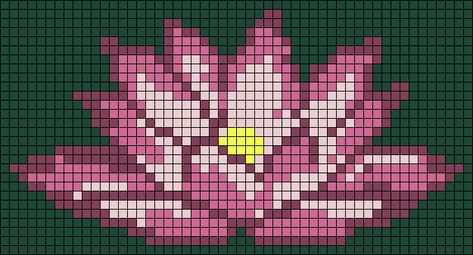 Flower Crochet Grid Pattern, Lotus Flower Cross Stitch Pattern, Lotus Cross Stitch Pattern, Lotus Pixel Art, Flower Pixel Art, Stitch Witchery, Pixel Crochet, Tapestry Crochet Patterns, Diy Perler Beads