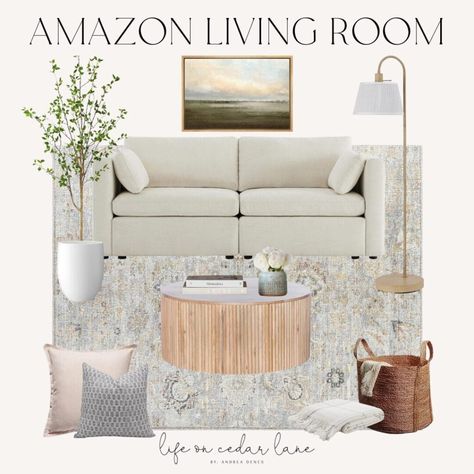 Amazon Home Favorites | Life On Cedar Lane Transitional Living Room Mood Board, Modern Living Room Mood Board, Modern Transitional Living Room, Life On Cedar Lane, Living Room Mood Board, Cozy Modern Living Room, Room Mood Board, Organic Modern Living Room, Affordable Sofa