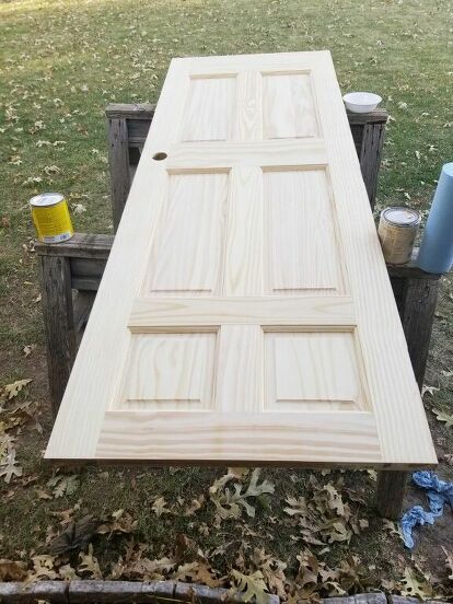 Adding some charachter to a new pine door by layering stain. When we remodeled our en suite bathroom, we wanted to add a little charachter to the new pine door we installed. We started with a raw, solid pine door from the home improvement store. We plan on replacing all the hollow core doors in our house with these. I didn't want to paint them and I also really love the look of weathered wood. I started by staining the door with a mid tone stain. I used Early American by Varathan… Diy Footstool, Craftsman Style Doors, Stained Trim, Closet Door Makeover, Bifold Barn Doors, Hollow Core Doors, Stained Doors, Pine Doors, Door Diy