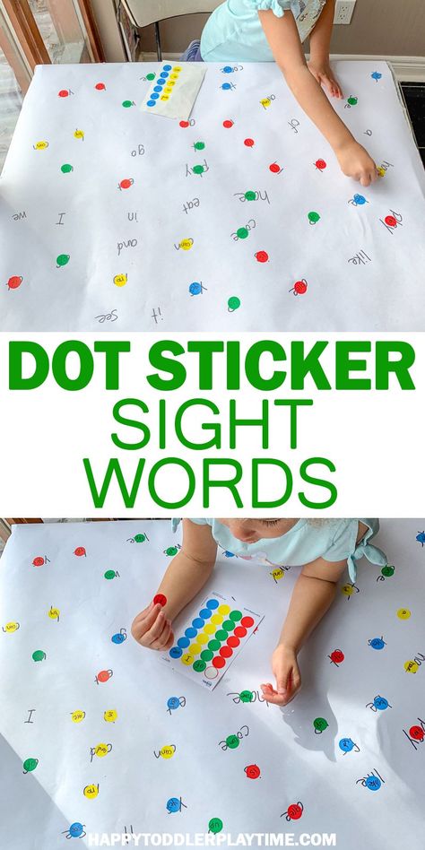 Dot Stickers Sight Word Match | HAPPY TODDLER PLAYTIME Looking for a fun and easy way to practice sight words? Check out this easy to set up sight word game using dot stickers! #kindergarten #sightwords Sight Word Activities For Preschoolers, Sight Word Art Projects, Site Word Activities Kindergarten, Teaching Sight Words Preschool, Dot Stickers Activities, Fun Ways To Learn Sight Words, Rainbow Sight Words, Dot Sticker Activities, Sight Word Activities For Kindergarten