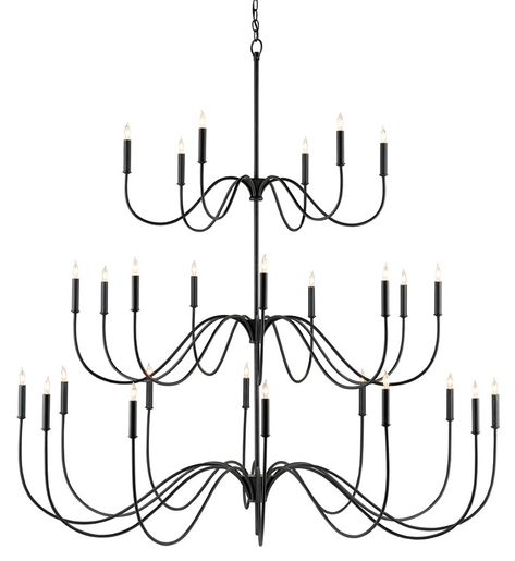 Tirrell Chandelier | Currey & Company Wrought Iron Lights, Early American Style, Large Chandelier, Candle Sleeves, Concrete Furniture, Small Chandelier, Iron Lighting, Large Chandeliers, Candle Styling