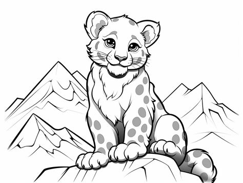 illustration of Snow leopard coloring page to print Mandala Turtle, Safari Adventure, Fantasy Fairy, Coloring Pages To Print, Snow Leopard, Purple Aesthetic, Wild Animals, Free Kids, Grade 1