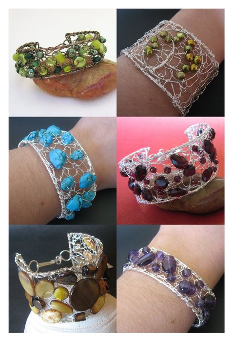 Accessories Layering, Cuff Bracelets Diy, Wire Crochet Jewelry, Knitted Wire, Knit Jewelry, Wire Cuff, Layering Necklaces, Wire Crochet, Wire Jewelry Designs