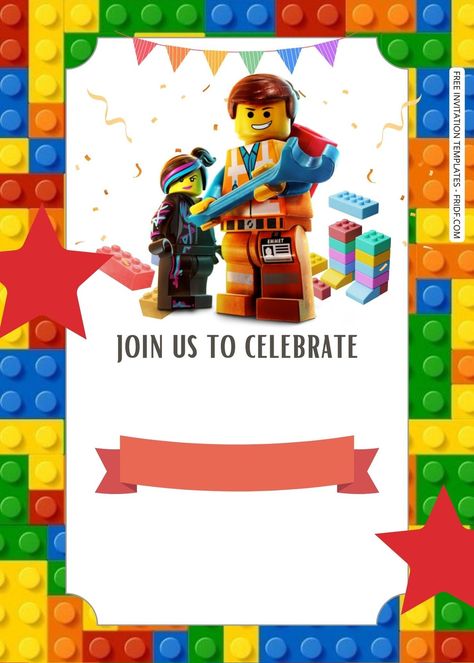 Lego Birthday Invitations Free, Lego Invitation Template, Lego Themed Cake, Lego Party Invitations, Lego Invitation, Lego Birthday Invitation, Lego Cake Topper, Lego Movie Birthday, Lego Birthday Invitations