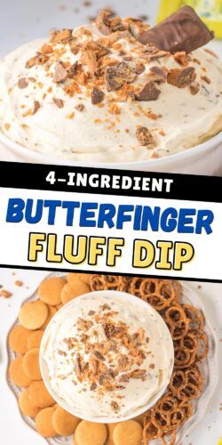 Butterfinger Fluff, Dip With Vanilla Wafers, Butterfinger Dessert Recipes, Vanilla Wafer Dessert, Fluff Dip, Butter Finger Dessert, Dessert Dip Recipes, Baked Dips, Cool Whip Desserts