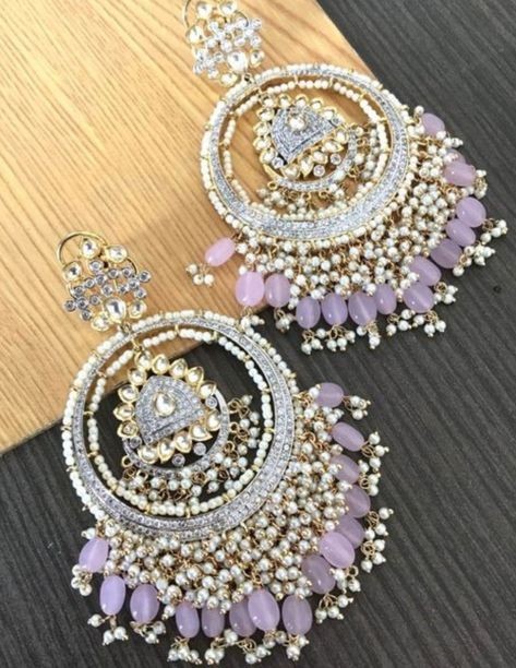 Purple Kundan Jewellery, Chand Baliyan Earrings, Desi Earrings, Sabyasachi Wedding, Earrings Combo, Wedding Jewellery Designs, Jewelry Ad, Unique Wedding Jewelry, Bridal Jewellery Inspiration