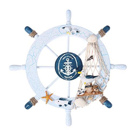 Nautical Bath Decoration Nautical Theme Bathroom Decor: Amazon.com Wheel Fish, Ship Steering Wheel, Fish Nature, Make A Boat, Anchor Decor, Nautical Bathroom Decor, Nautical Accessories, Nautical Bathroom, Wheel Decor