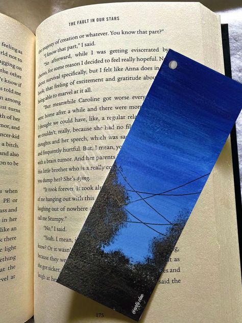 Bookmark Painting Ideas Acrylic, Acrylic Bookmark Ideas Aesthetic, Aesthetic Simple Bookmarks, Simple Bookmark Ideas, Water Colour Bookmarks Aesthetic, Blue Bookmark Ideas, Blue Book Mark, Bookmarks Landscape, Scenery Bookmarks