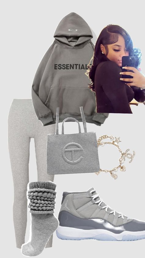 grey fitt Grey Outfit Ideas Black Women, Cool Grey Jordan 4s Outfit Women, Outfit Ideas With New Balance 9060, Cool Grey Outfits, Outfit With Grey Leggings, Fitted Gray Tops For Streetwear, Baddie Grey Outfit, Cool Grey 11s Outfits Black Women, Fall Drip Outfits