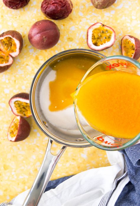 Made with just two ingredients, this Passion Fruit Sauce is the PERFECT topping for ice cream, cheesecake and more! Learn how to make this easy passion fruit coulis and the best ways to use it in sweet and savory applications. Ready in 20 minutes or less! Easy Passion Fruit Recipes, Passion Fruit Vinaigrette, Passionfruit Sauce, Passion Fruit Hot Sauce, Passion Fruit Simple Syrup, Passion Fruit Coulis, Passion Fruit Sauce, Fruit Coulis, Passion Fruit Ice Cream