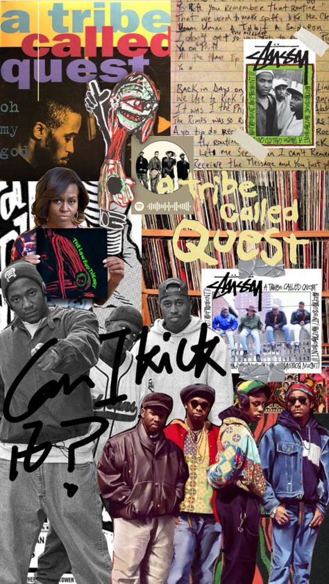 90s Collage Hip Hop, 90s Rap Collage, 90s Hiphop Wallpapers, Atcq Hip Hop Wallpaper, Hiphop Culture Aesthetic, Hip Hop Collage Art, Hiphop Collage Art, Atcq Hip Hop, 90s Hip Hop Graphic Design